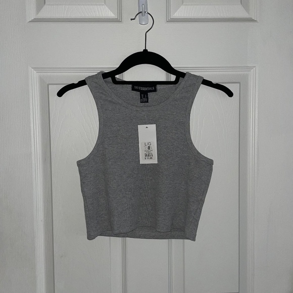 Grey Basic High Neck Ribbed Tank Top - Picture 2 of 4